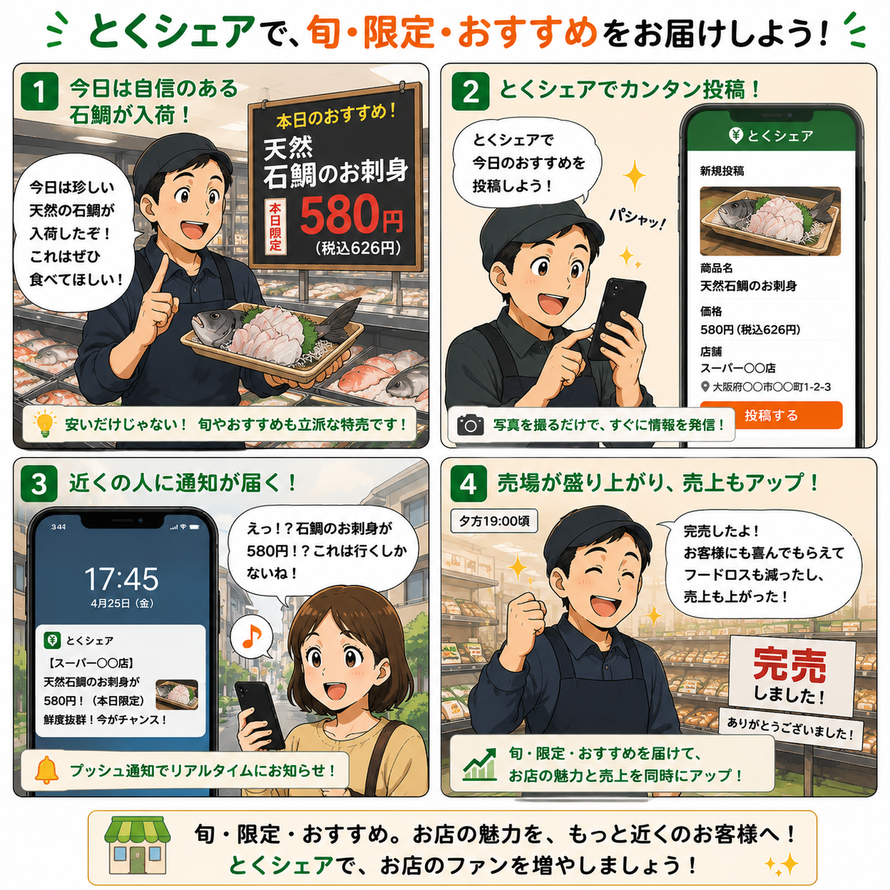 旬・限定・おすすめを届けようの4コマ漫画