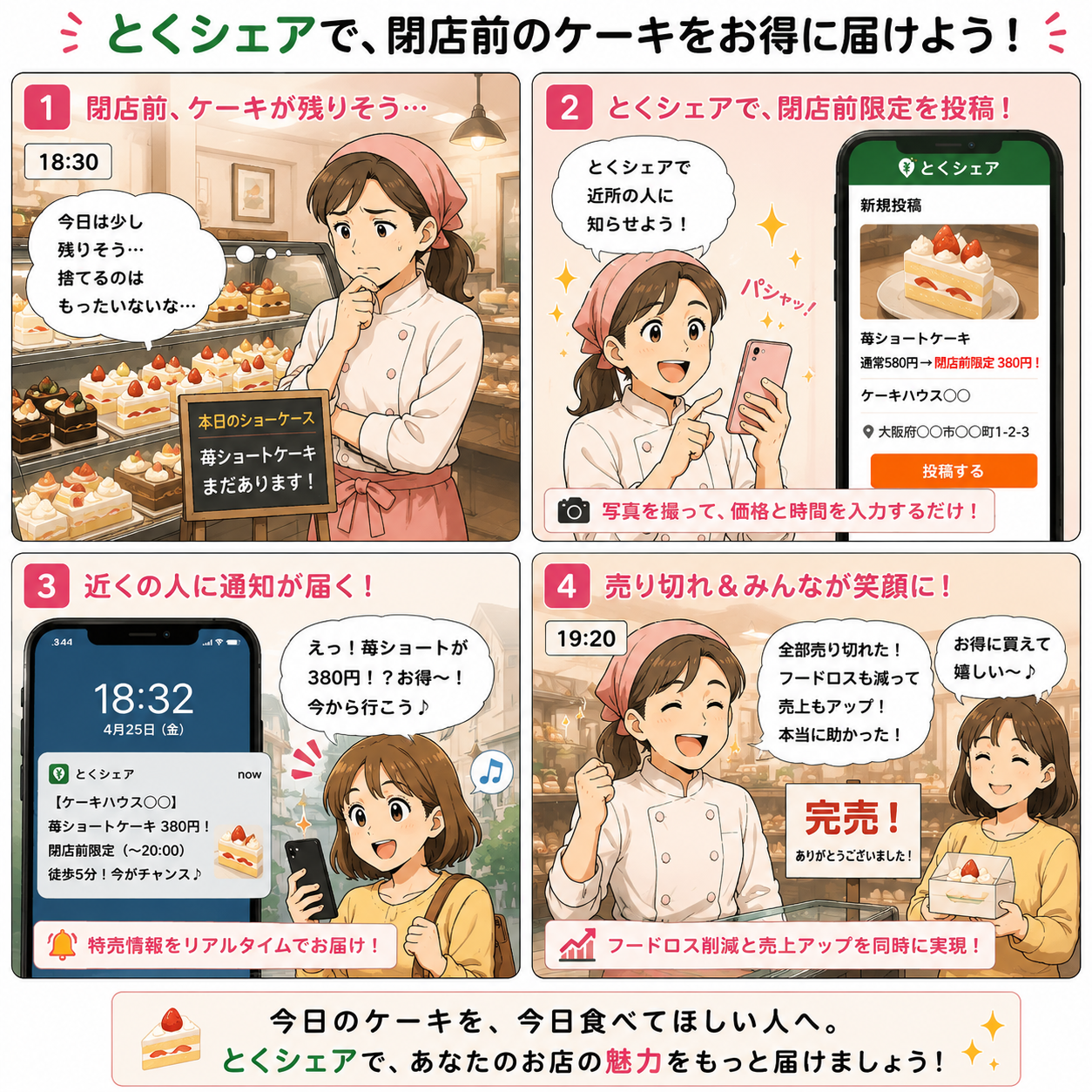 今日のケーキを、今日食べてほしい人への4コマ漫画