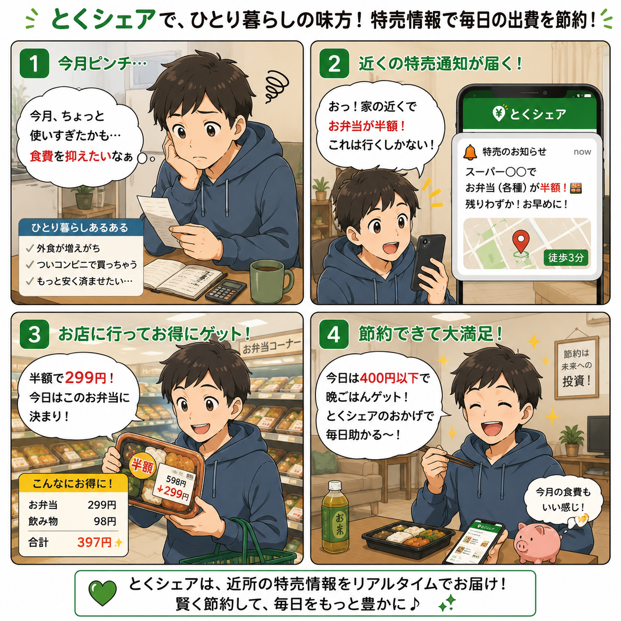 食費を抑えたい時の味方の4コマ漫画